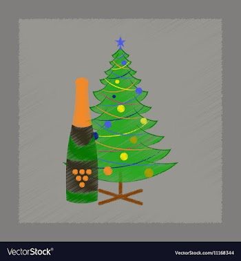 Flat shading style icon Christmas tree champagne vector image