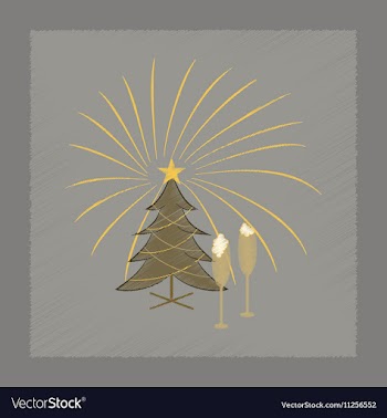 Flat shading style icon Christmas tree champagne vector image