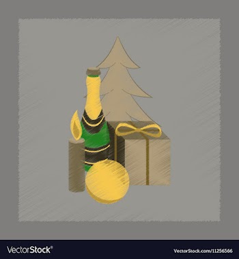Flat shading style icon Christmas tree champagne vector image