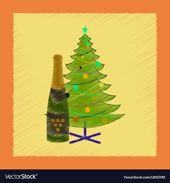 Flat shading style icon Christmas tree champagne vector image