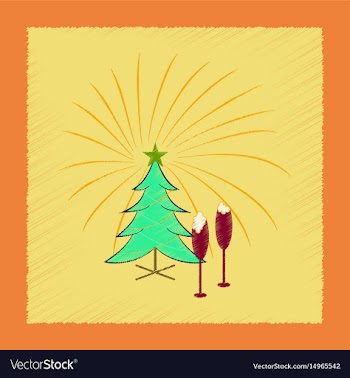 Flat shading style icon christmas tree champagne vector image