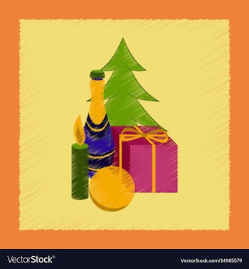 Flat shading style icon christmas tree champagne vector image