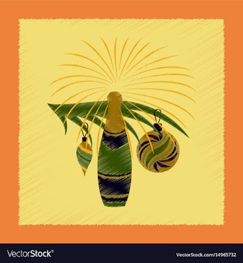 Flat shading style icon christmas tree champagne vector image