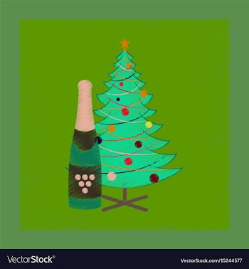 Flat shading style icon christmas tree champagne vector image
