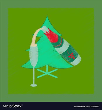 Flat shading style icon christmas tree champagne vector image