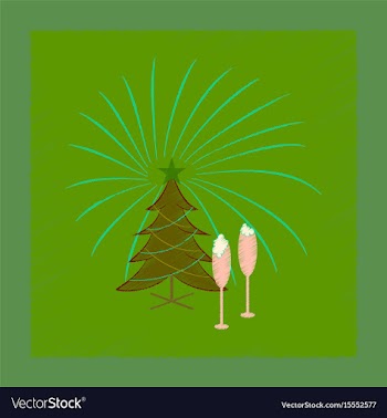 Flat shading style icon christmas tree champagne vector image