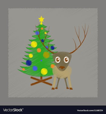 Flat shading style icon Christmas tree deer vector image