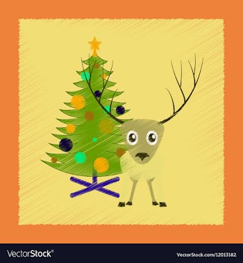 Flat shading style icon Christmas tree deer vector image