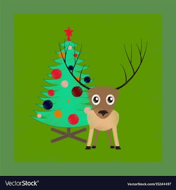 Flat shading style icon christmas tree deer vector image