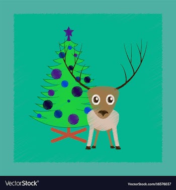 Flat shading style icon christmas tree deer vector image