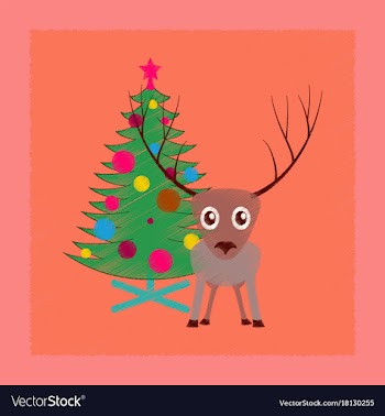 Flat shading style icon christmas tree deer vector image