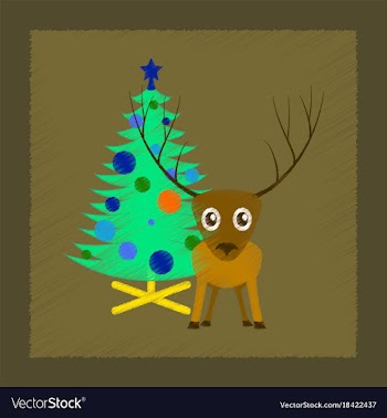 Flat shading style icon christmas tree deer vector image