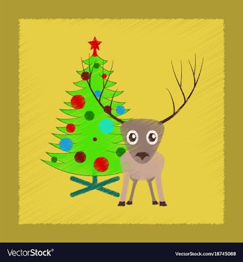 Flat shading style icon christmas tree deer vector image