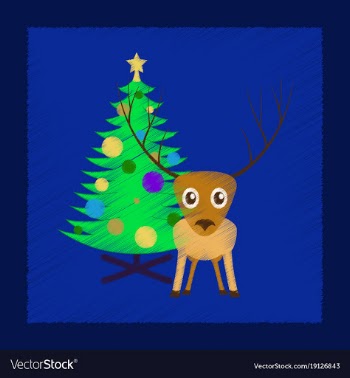 Flat shading style icon christmas tree deer vector image