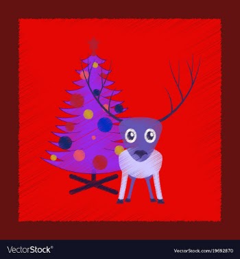 Flat shading style icon christmas tree deer vector image