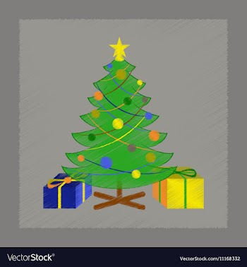 Flat shading style icon Christmas Tree gifts vector image
