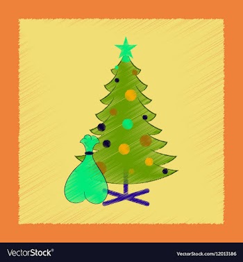 Flat shading style icon Christmas Tree gifts vector image