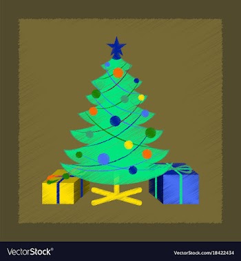 Flat shading style icon christmas tree gifts vector image