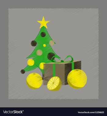 Flat shading style icon Christmas tree orange gift vector image