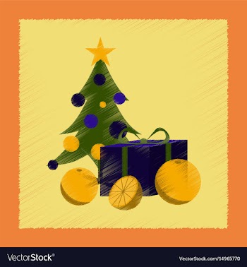 Flat shading style icon christmas tree orange gift vector image
