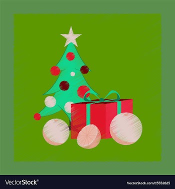 Flat shading style icon christmas tree orange gift vector image