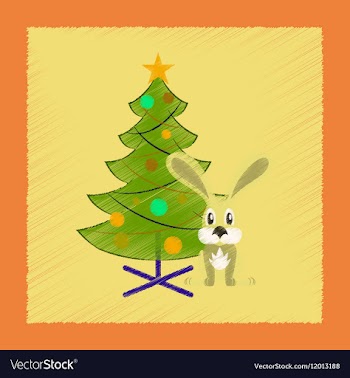 Flat shading style icon Christmas tree Rabbit vector image