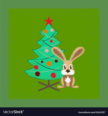 Flat shading style icon christmas tree rabbit vector image