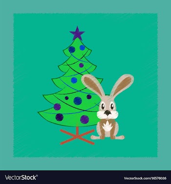 Flat shading style icon christmas tree rabbit vector image