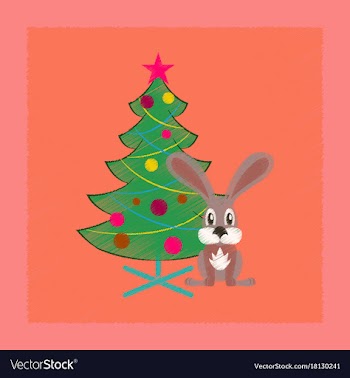 Flat shading style icon christmas tree rabbit vector image