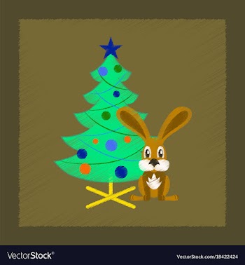 Flat shading style icon christmas tree rabbit vector image