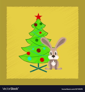 Flat shading style icon christmas tree rabbit vector image