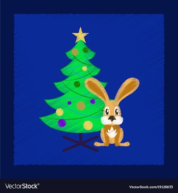 Flat shading style icon christmas tree rabbit vector image