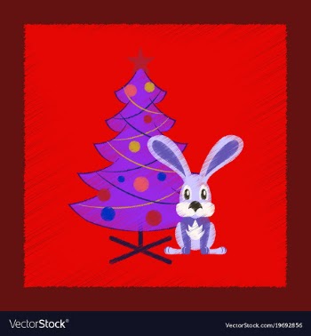 Flat shading style icon christmas tree rabbit vector image