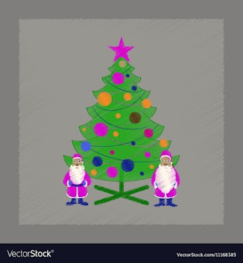 Flat shading style icon Christmas Tree Santa Claus vector image