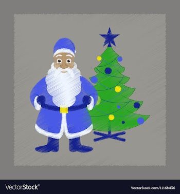 Flat shading style icon Christmas Tree Santa Claus vector image