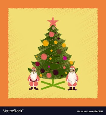 Flat shading style icon Christmas Tree Santa Claus vector image