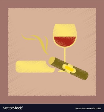 Flat shading style icon cigar glass of wine vector image