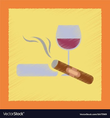 Flat shading style icon cigar glass of wine vector image