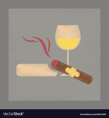 Flat shading style icon cigar glass of wine vector image