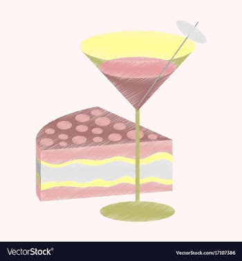 Flat shading style icon cocktail and cake vector image