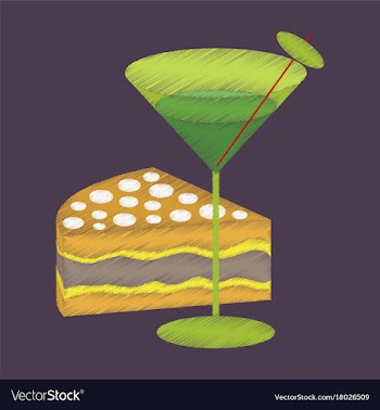 Flat shading style icon cocktail and cake vector image
