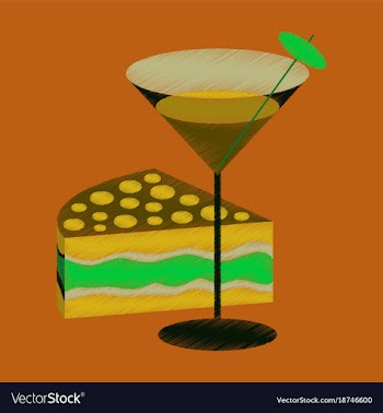 Flat shading style icon cocktail and cake vector image