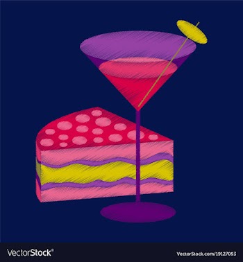Flat shading style icon cocktail and cake vector image