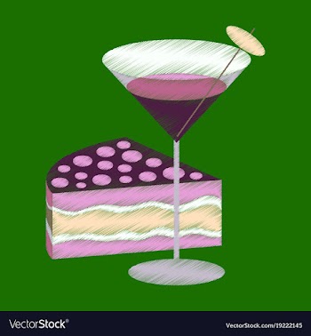 Flat shading style icon cocktail and cake vector image
