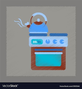 Flat shading style icon coffee kettle on stove vector image