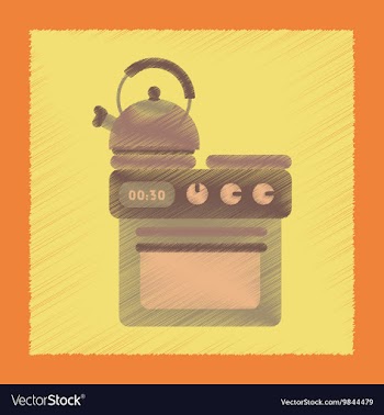 Flat shading style icon coffee kettle on stove vector image