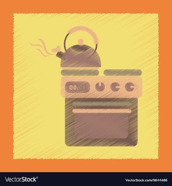 Flat shading style icon coffee kettle on stove vector image