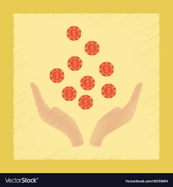 Flat shading style icon coins in hand vector image