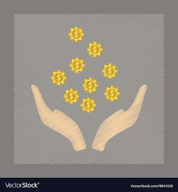 Flat shading style icon coins in hand vector image