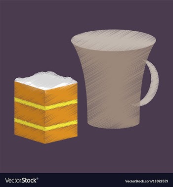Flat shading style icon cup of coffee and pie vector image